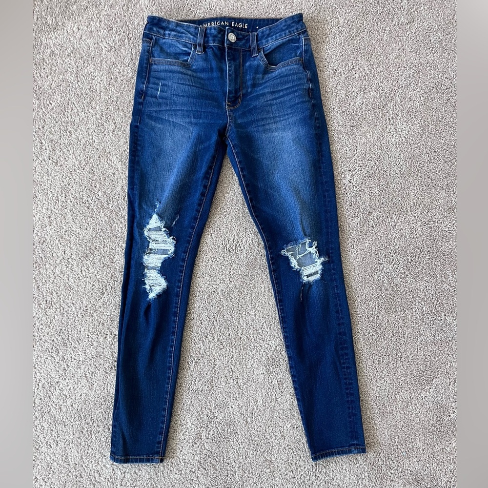 American Eagle Outfitters Blue Jeans with Distressed Details